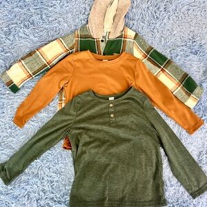 Plaid Hoodie and Solid Tops Set for Kids